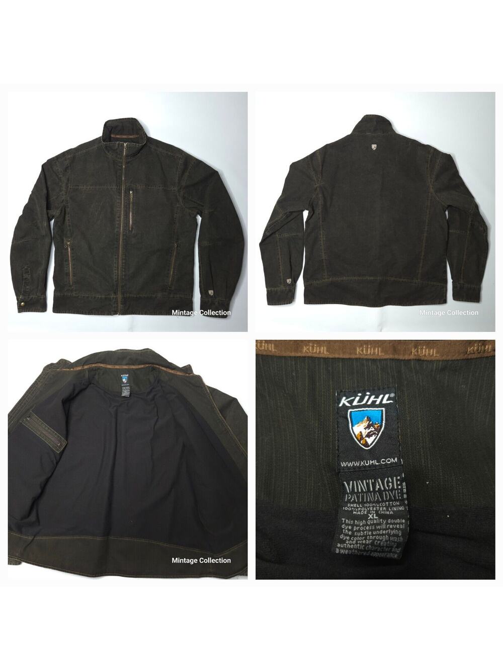 KUHL MEN'S BURR VINTAGE PATINA DYE BROWN FULL ZIP RUGGED DURABLE JACKET SIZE XL